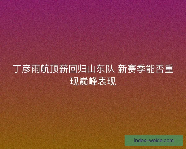 丁彦雨航顶薪回归山东队 新赛季能否重现巅峰表现